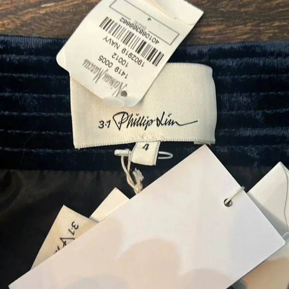 3.1 Phillip Lim Sapphire Velvet Mini Skirt Pleated Hem & Tie Waist SIZE 4 NWT - Picture 5 of 9